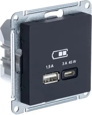 Зарядное устройство USB Schneider, USB-A 1.5A + USB-C 3A 45Вт, 2.25A (Карбон)