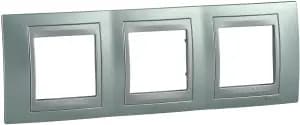 Рамка Unica Топ, горизонтальная 3 поста - флюорит с алюминиевой вставкой