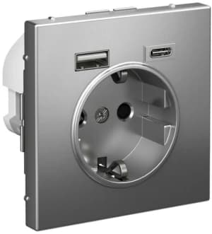 Розетка электрическая Schneider со шторками с зарядным устройством USB-A+C (Сталь)