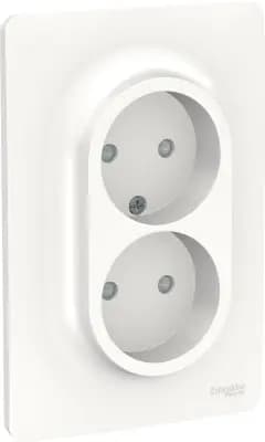 Розетка электрическая Schneider со шторками без заземления двойная (Белый)