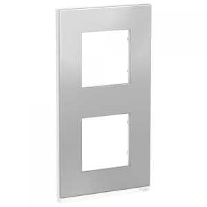 Рамка Schneider Pure, 2 поста, вертикальная (алюминий матовый/белый)