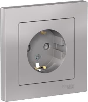 Розетка электрическая Schneider со шторками с рамкой (Алюминий)