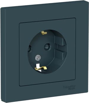 Розетка электрическая Schneider со шторками с рамкой (Изумруд)