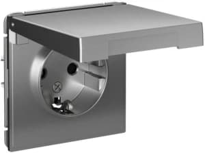 Розетка электрическая Schneider со шторками с откидной крышкой на винтовых зажимах (Сталь)