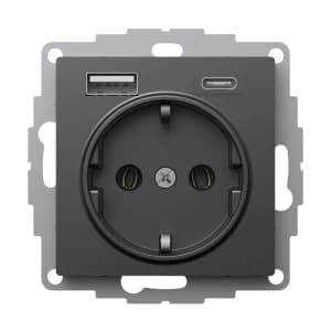 Розетка электрическая Schneider со шторками с зарядным устройством USB-A+C (Базальт)
