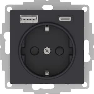 Розетка электрическая Schneider со шторками с зарядным устройством USB-A+C (Карбон)