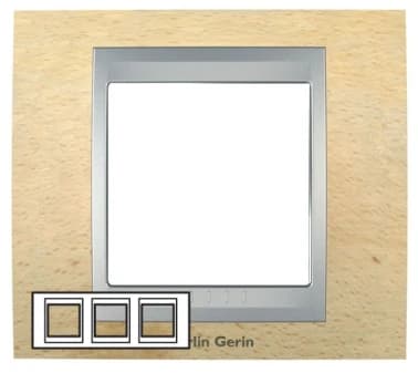 Рамка Unica Top, горизонтальная 3 поста - бук с алюминиевой вставкой