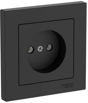 Розетка электрическая Schneider на автозажимах без заземления с рамкой (Карбон)