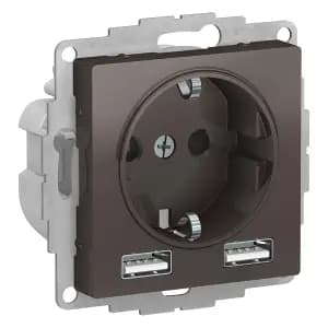 Розетка электрическая Schneider с зарядным устройством USB-A (Мокко)