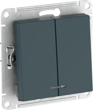 Двухклавишный выключатель с подсветкой на автозажимах (Изумруд)