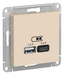 Зарядное устройство USB Schneider, USB-A 1.2A + USB-C 2.4A, 2.4A (Бежевый)