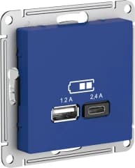 Зарядное устройство USB Schneider, USB-A 1.2A + USB-C 2.4A, 2.4A (Аквамарин)