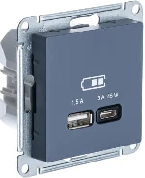 Зарядное устройство USB Schneider, USB-A 1.5A + USB-C 3A 45Вт, 2.25A (Грифель)