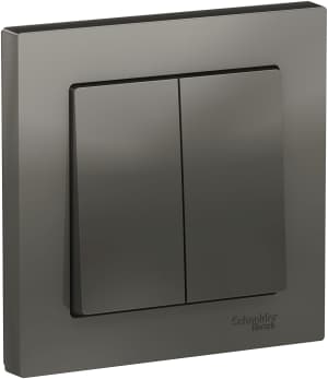 Двухклавишный выключатель в комплекте с рамкой (Сталь)