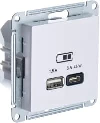 Зарядное устройство USB Schneider, USB-A 1.5A + USB-C 3A 45Вт, 2.25A (Жемчуг)