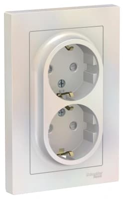 Розетка электрическая Schneider со шторками двойная (Жемчуг)