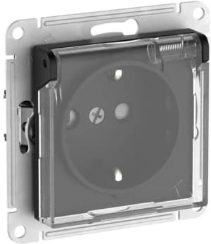 Влагозащищенная розетка электрическая IP44 Schneider со шторками с откидной крышкой на автозажимах (Карбон)