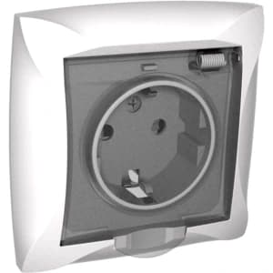 Розетка с з/к со шторками с крышкой IP44, белый