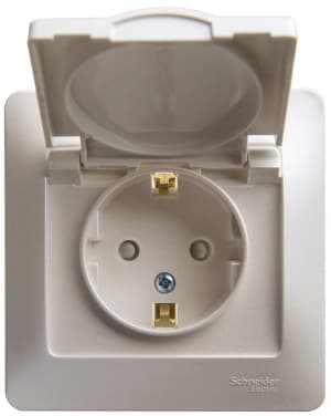 Розетка электрическая Schneider со шторками с откидной крышкой (Перламутр)