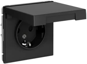 Влагозащищенная розетка электрическая IP44 Schneider со шторками с откидной крышкой (Карбон)