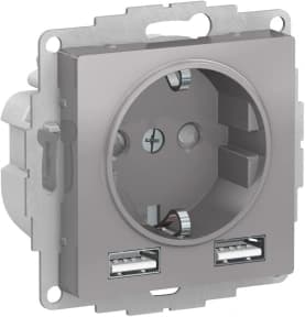 Розетка электрическая Schneider с зарядным устройством USB-A (Алюминий)