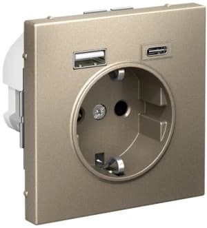 Розетка электрическая Schneider со шторками с зарядным устройством USB-A+C (Шампань)