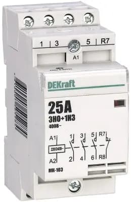 Модульный контактор 3НО+1НЗ 25А 230В МК-103 DEKraft