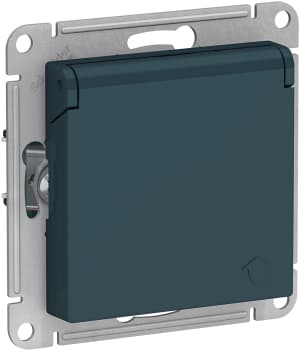 Розетка электрическая Schneider со шторками с откидной крышкой (Изумруд)