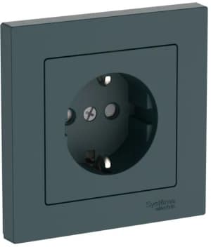 Розетка электрическая Schneider со шторками на автозажимах с рамкой (Изумруд)