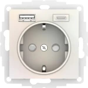 Розетка электрическая Schneider со шторками с зарядным устройством USB-A+C (Жемчуг)