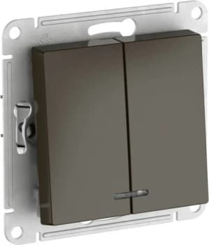 Двухклавишный выключатель с подсветкой на автозажимах (Мокко)