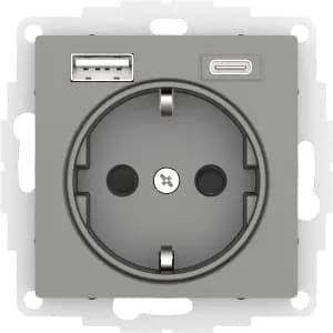 Розетка электрическая Schneider со шторками с зарядным устройством USB-A+C (Сталь)