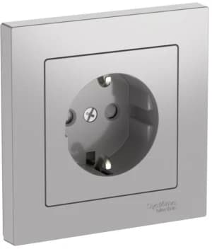 Розетка электрическая Schneider со шторками на автозажимах с рамкой (Алюминий)