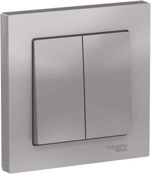 Двухклавишный выключатель в комплекте с рамкой (Алюминий)