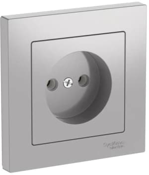 Розетка электрическая Schneider на автозажимах без заземления с рамкой (Алюминий)