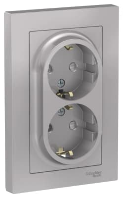 Розетка электрическая Schneider со шторками двойная (Алюминий)