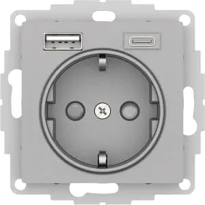 Розетка электрическая Schneider со шторками с зарядным устройством USB-A+C (Алюминий)
