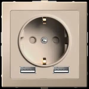 Розетка электрическая Schneider AtlasDesign через адаптер с зарядным устройством USB-A+A (Песочный)
