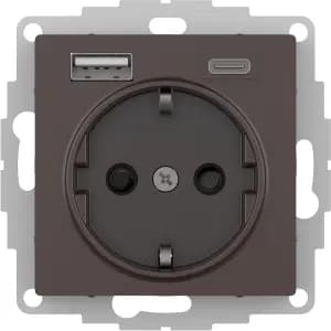 Розетка электрическая Schneider со шторками с зарядным устройством USB-A+C (Мокко)