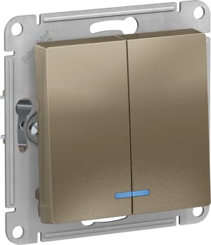Двухклавишный выключатель с подсветкой (Шампань)