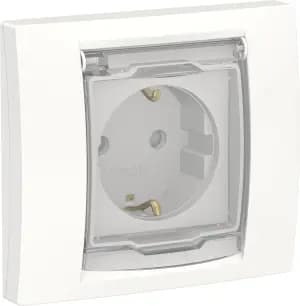 Влагозащищенная розетка электрическая IP44 Schneider со шторками с откидной крышкой с рамкой (Белый)