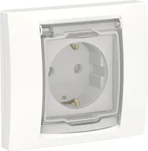 Влагозащищенная розетка электрическая IP44 Schneider со шторками с откидной крышкой с рамкой (Белый)