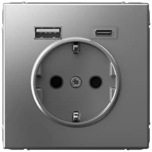 Розетка электрическая Schneider со шторками с зарядным устройством USB-A+C (Сталь)