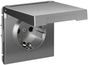 Розетка электрическая Schneider со шторками с откидной крышкой на автозажимах (Сталь)