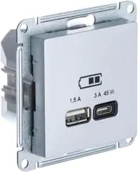 Зарядное устройство USB Schneider, USB-A 1.5A + USB-C 3A 45Вт, 2.25A (Алюминий)