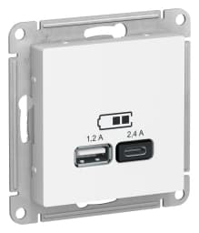 Зарядное устройство USB Schneider, USB-A 1.2A + USB-C 2.4A, 2.4A (Белый)