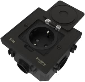 MultiDesk Лючок с розеткой 2К+З, 16А/250В, IP44 с монтажной коробкой для бетонных полов Чёрный матов