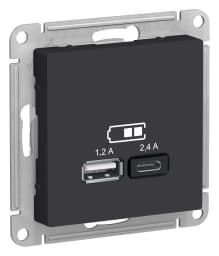 Зарядное устройство USB Schneider, USB-A 1.2A + USB-C 2.4A, 2.4A (Карбон)