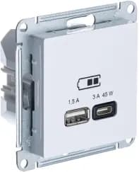 Зарядное устройство USB Schneider, USB-A 1.5A + USB-C 3A 45Вт, 2.25A (Белый)