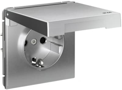 Влагозащищенная розетка электрическая IP44 Schneider со шторками с откидной крышкой на автозажимах (Алюминий)